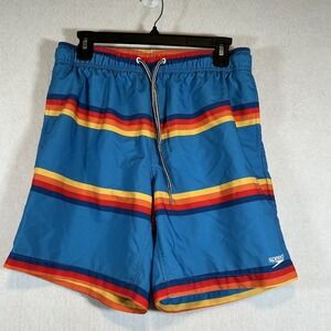 Speedo Mens Retro Multi Color Stripe Lined Swim Trunks Size Medium‎